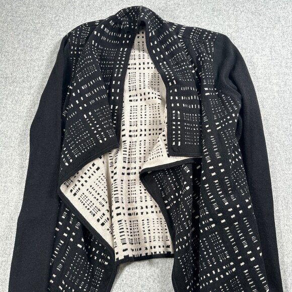 Ivanka Trump Womens Small Black Cream Open Front Cardigan Long Sleeve Abstract - Picture 6 of 16